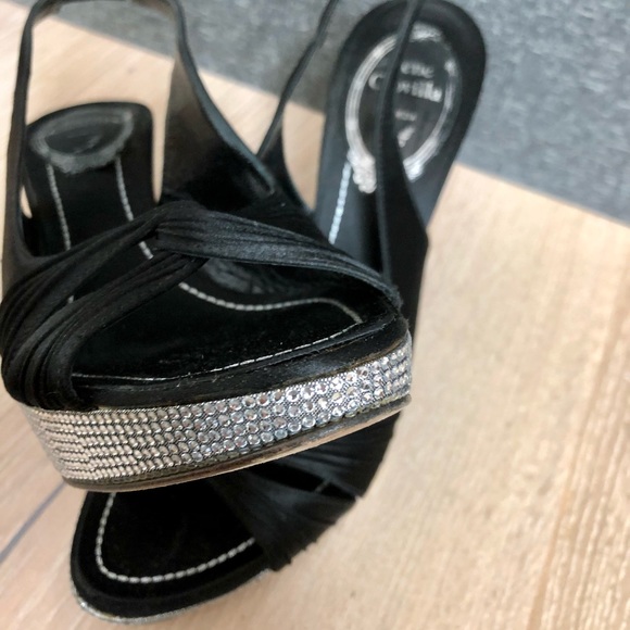 Rene Caovilla Vintage Black Silk and Crystal Platform shoes in Size 6. - Picture 15 of 16